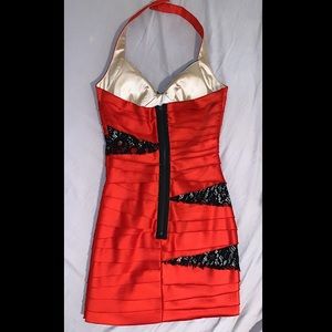 BEBE Satin Layered Halter Dress